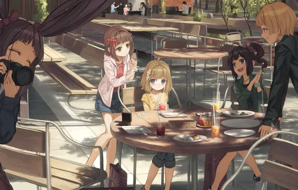 Девушка, аниме, арт, кафе, idolmaster