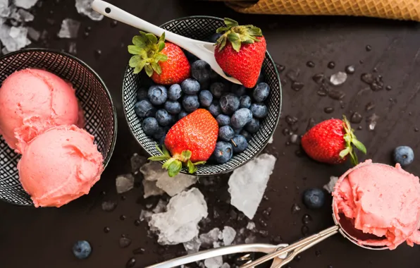 Картинка ягоды, клубника, мороженое, десерт, голубика