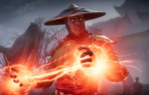 Картинка red, game, lightning, fighting, Raiden, god of thunder, screenshot, NetherRealm Studios