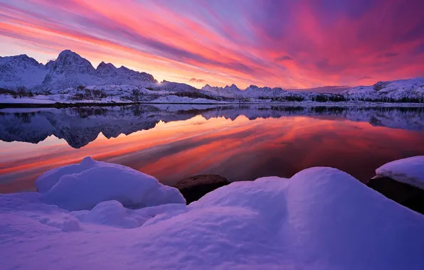 Картинка Sky, Fire, Landscape, Sunset, Essence, Norway, Nice, Lofoten