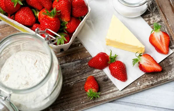 Ягоды, масло, клубника, Strawberry, мука
