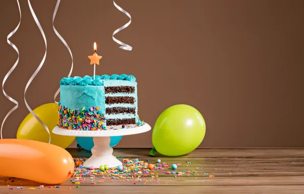 Картинка воздушные шары, день рождения, colorful, торт, cake, Happy Birthday, celebration, candles