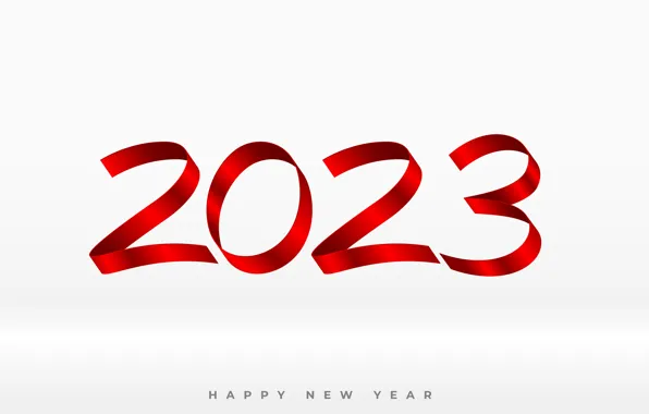 Ленты, надпись, цифры, красные, белый фон, Новый год, дата, 2023