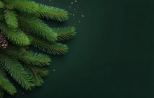 Ветки, ель, блестки, Рождество, Новый год, ёлка, хвоя, шишки
