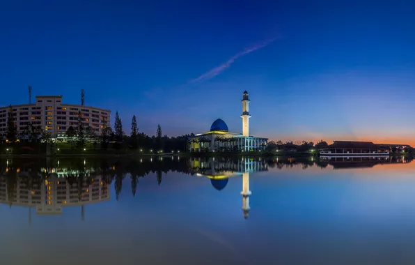 Ночь, город, malaysia, masjid