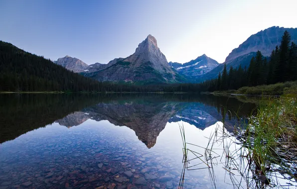 Небо, горы, озеро, отражение