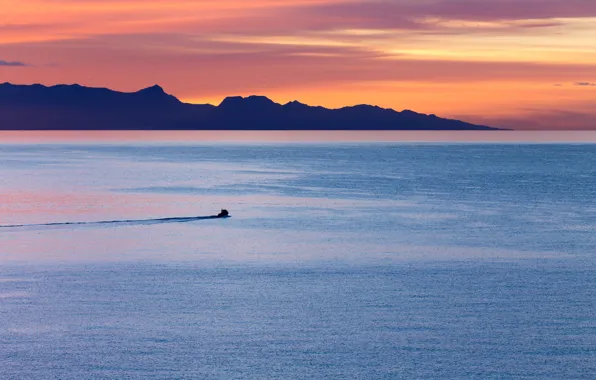 Twilight, sea, ocean, sunset, seascape, island, dusk, boat