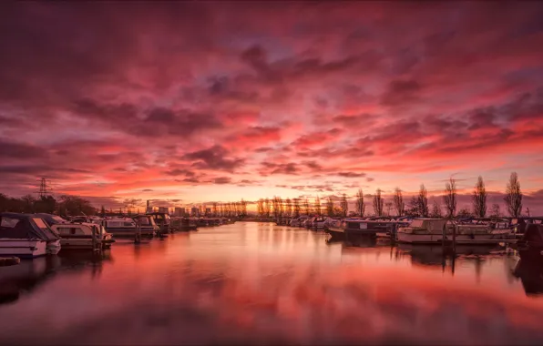 Картинка облака, Англия, лодки, зарево, гавань, Дербишир, Соли