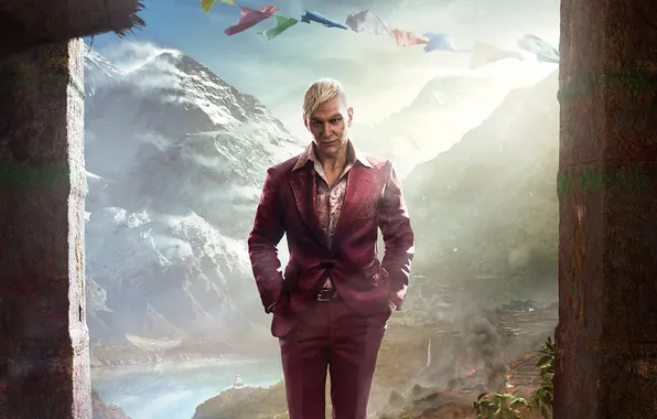 Картинка Горы, Взгляд, Снег, Ubisoft, Злодей, Far Cry 4, Паган Мин