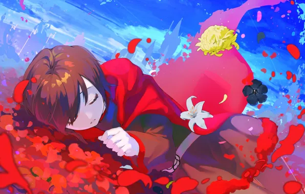 Цветы, Девушка, Спит, RWBY