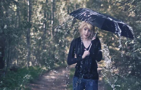 Картинка девушка, дождь, ситуация, зонт