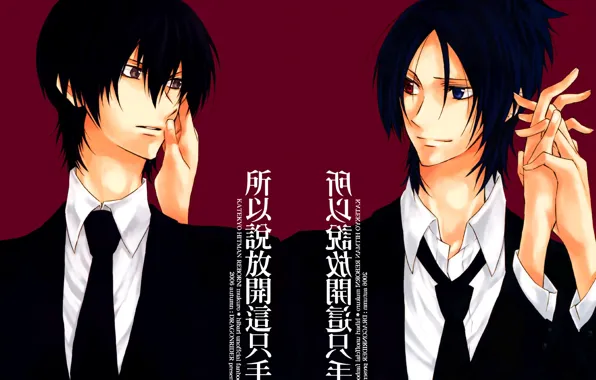 Фон, парни, двое, Katekyo Hitman Reborn!, Рокудо Мукуро, Хибари Кёя, Учитель мафиози Реборн