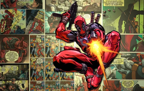 Картинка оружие, маска, выстрелы, marvel, комикс, comics, deadpool, супер герой