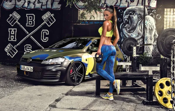 Девушка, секси, модель, Volkswagen, брюнетка, sexy, красотка, Golf