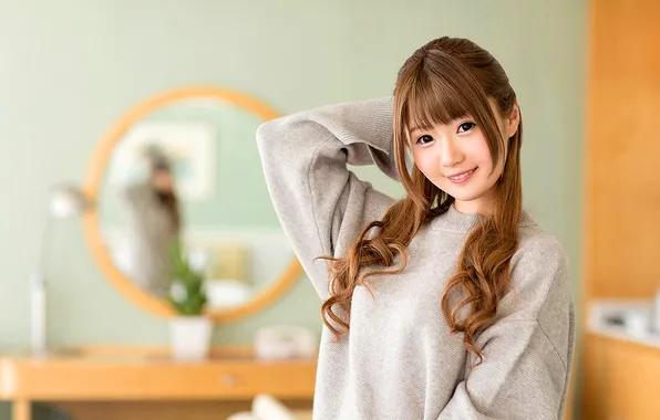 Beautiful, Asian, Model, Smile, Woman, Mirror, Cute, Pretty