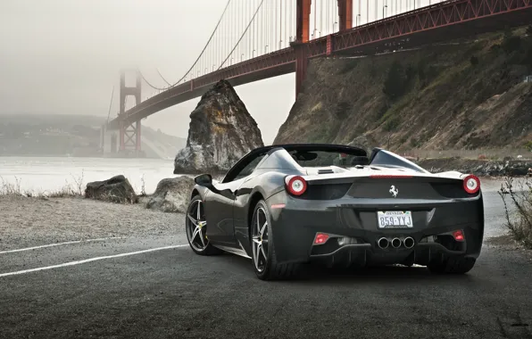 Картинка Ferrari, 458, Bridge, Water, Back, Gray, Spider, Supercar