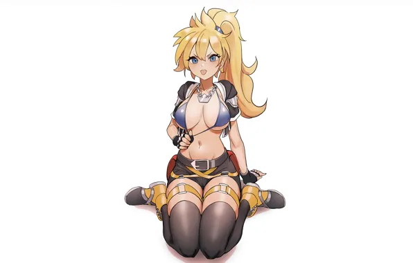 Girl, sexy, cleavage, shorts, thighhighs, long hair, boobs, anime