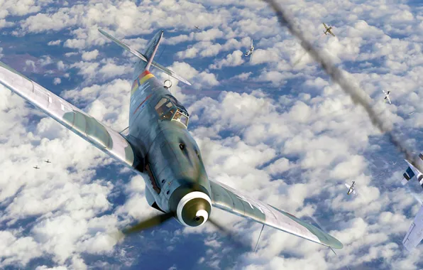 Картинка war, art, airplane, painting, aviation, ww2, Bf 109G, &ampquot;Hartmann Of JAG52&ampquot;