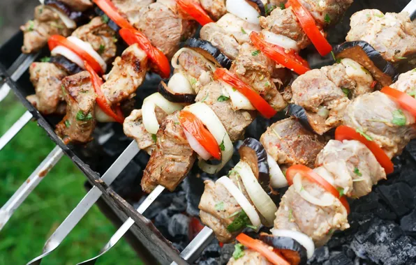 Мясо, овощи, шашлык