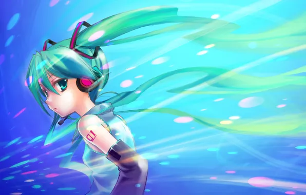 Девушка, наушники, арт, микрофон, Hatsune Miku, Vocaloid, Вокалоид