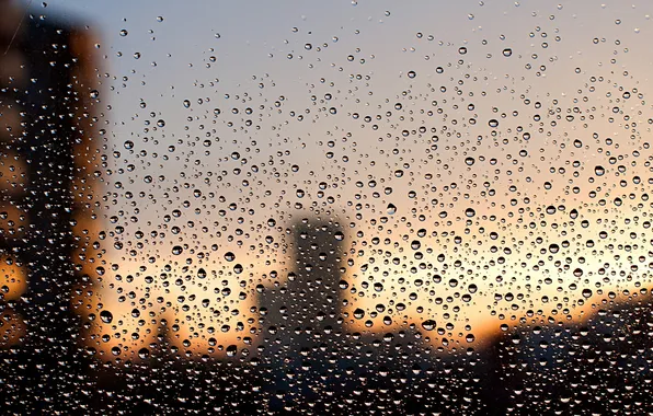 Картинка стекло, капли, город, дождь, окно