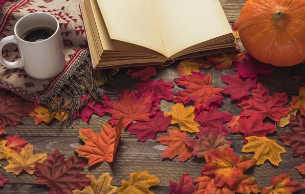Картинка осень, листья, цветы, фон, дерево, кофе, colorful, чашка