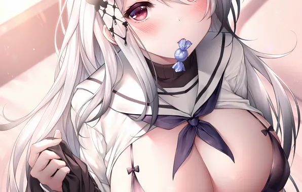 Girl, sexy, lingerie, cleavage, long hair, boobs, anime, beautiful