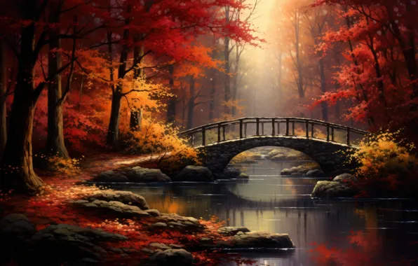 Colors, forest, bridge