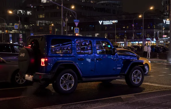 Car, city, Авто, Дорога, Ночь, Город, Москва, Blue