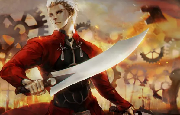 Меч, аниме, арт, парень, Fate/Stay Night, Судьба Ночь схватки