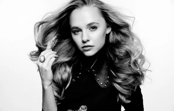 Взгляд, поза, макияж, актриса, hair, черно белая, Madison Iseman, Мэдисон Айсмен