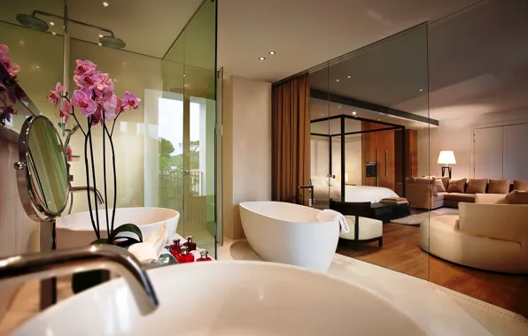 Glass, interior, bedroom, bathroom