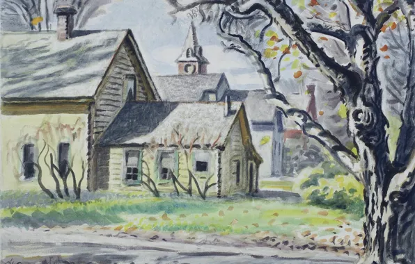 Картинка New York, 1946, Чарльз Эфраим Бёрчфилд, Gardenville, Autumn Morning