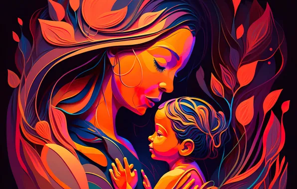 Celebrations, AI art, Mom, Child, Mother's Day, Mother