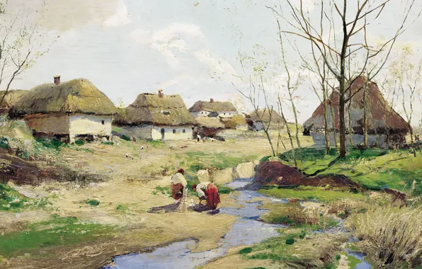 Масло, Дерево, Сергей ВАСИЛЬКОВСКИЙ, Весенний день на Украине, (1854-1917)