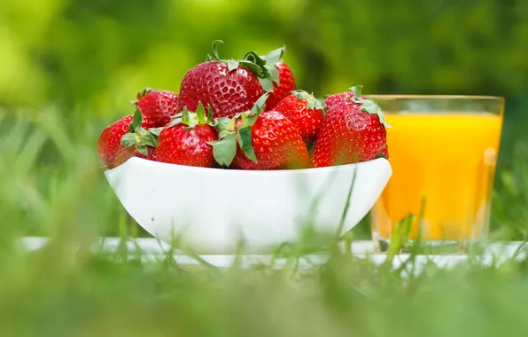 Лето, ягоды, клубника, сок, миска, strawberry, fresh berries