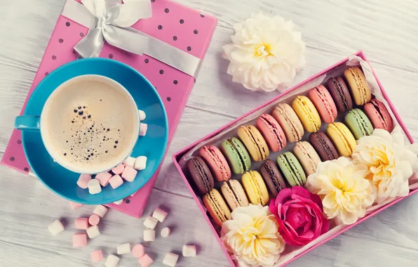 Цветы, подарок, герберы, wood, pink, flowers, coffee cup, with love