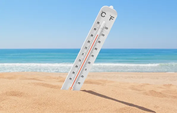 Картинка песок, лето, жара, градусник, температура