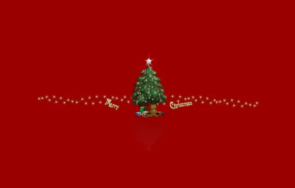 Картинка праздник, игрушки, елка, новый год, подарки, new year, красный фон, merry christmas