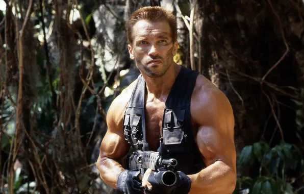 Картинка оружие, джунгли, актер, Хищник, Predator, Арнольд Шварценеггер, Arnold Schwarzenegger, 1987