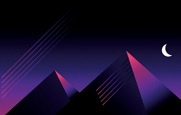 Минимализм, Стиль, Пирамиды, Пирамида, Style, Illustration, Месяц, Synth