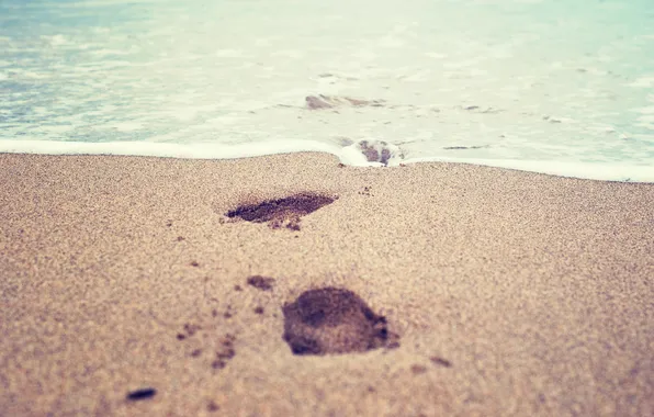 Картинка песок, море, вода, макро, след, sea, water, macro