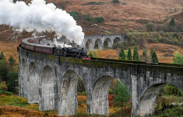 Картинка паровоз, железная дорога, Scotland, Glenfinnan