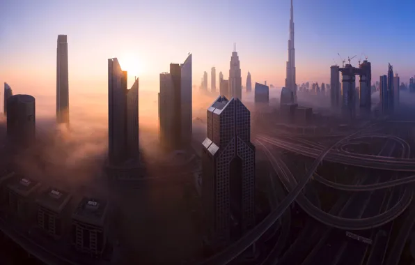 Картинка город, туман, утро, Дубай, ОАЭ