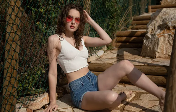 Model, brunette, sexy woman, Hope, photoshoot, posing, white top, hot babe