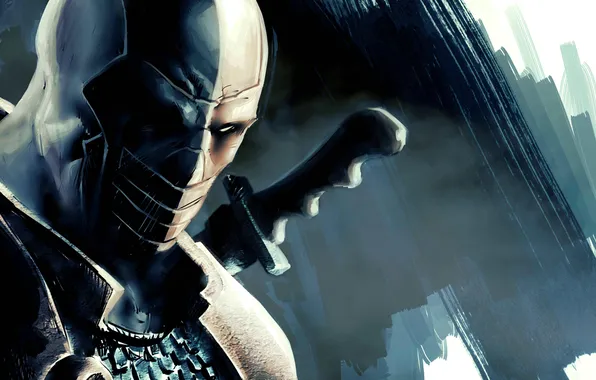 Наемник, антигерой, Batman: Arkham Origins, Дезстроук, Deathstroke, маска. взгляд