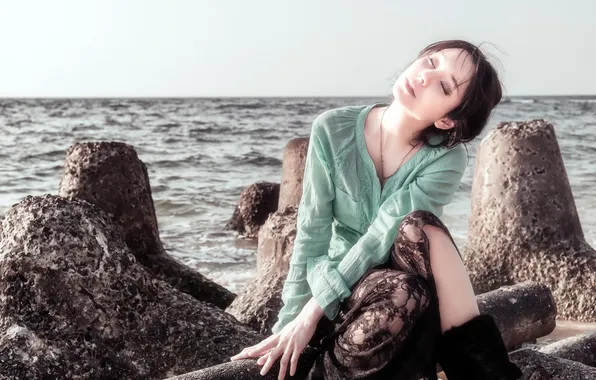 Море, девушка, настроение, Tomomi