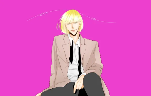 Язык, парень, Bleach, Блич, розовый фон, блондин