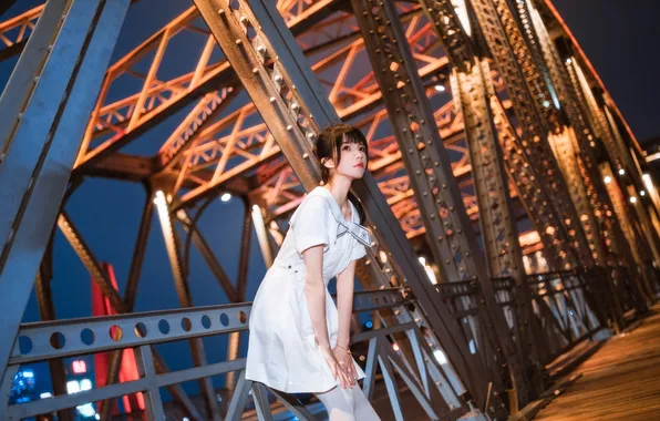 Beautiful, Asian, Model, Bridge, Woman, Evening, Cute, Pretty