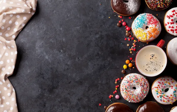 Картинка пончики, глазурь, donuts, кофе